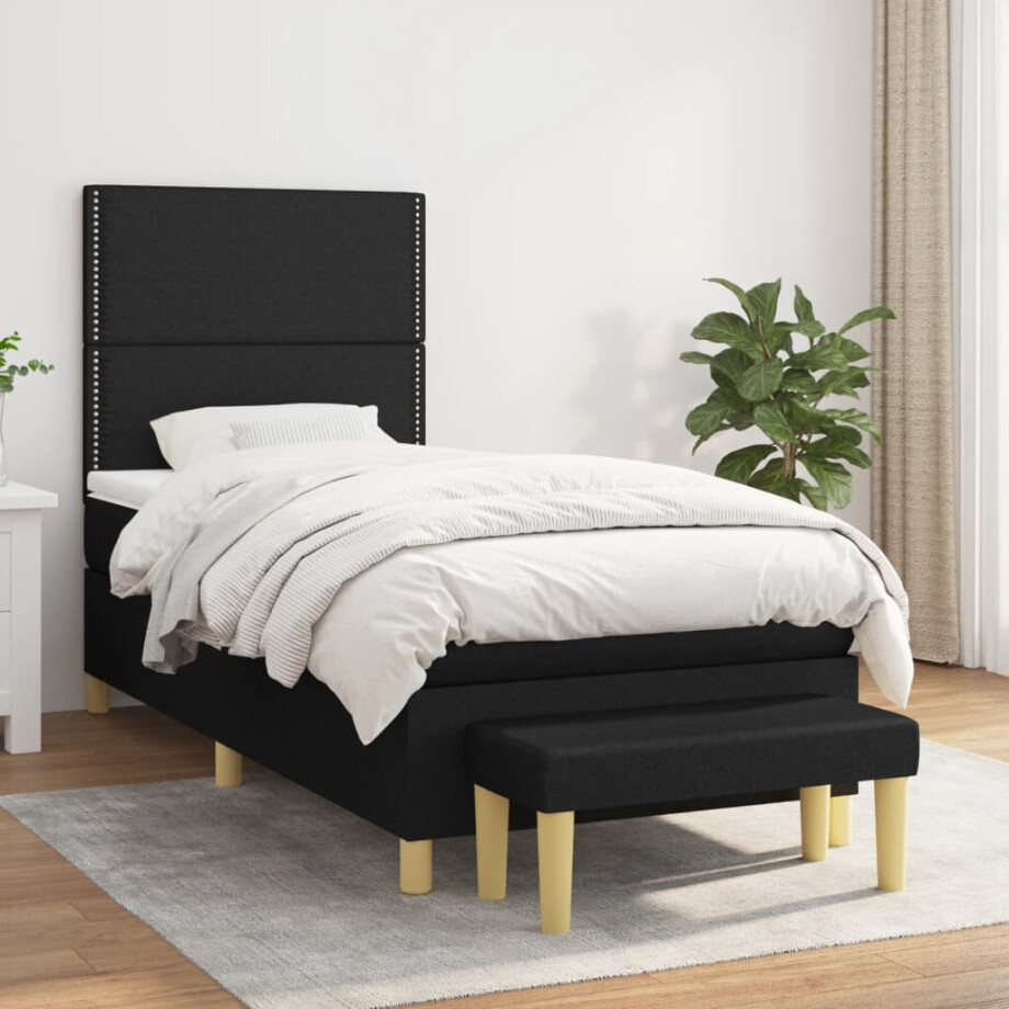 vidaXL Boxspring met matras stof zwart 90x190 cm vidaXL Boxspring met matras stof zwart 90x190 cm afbeelding 1