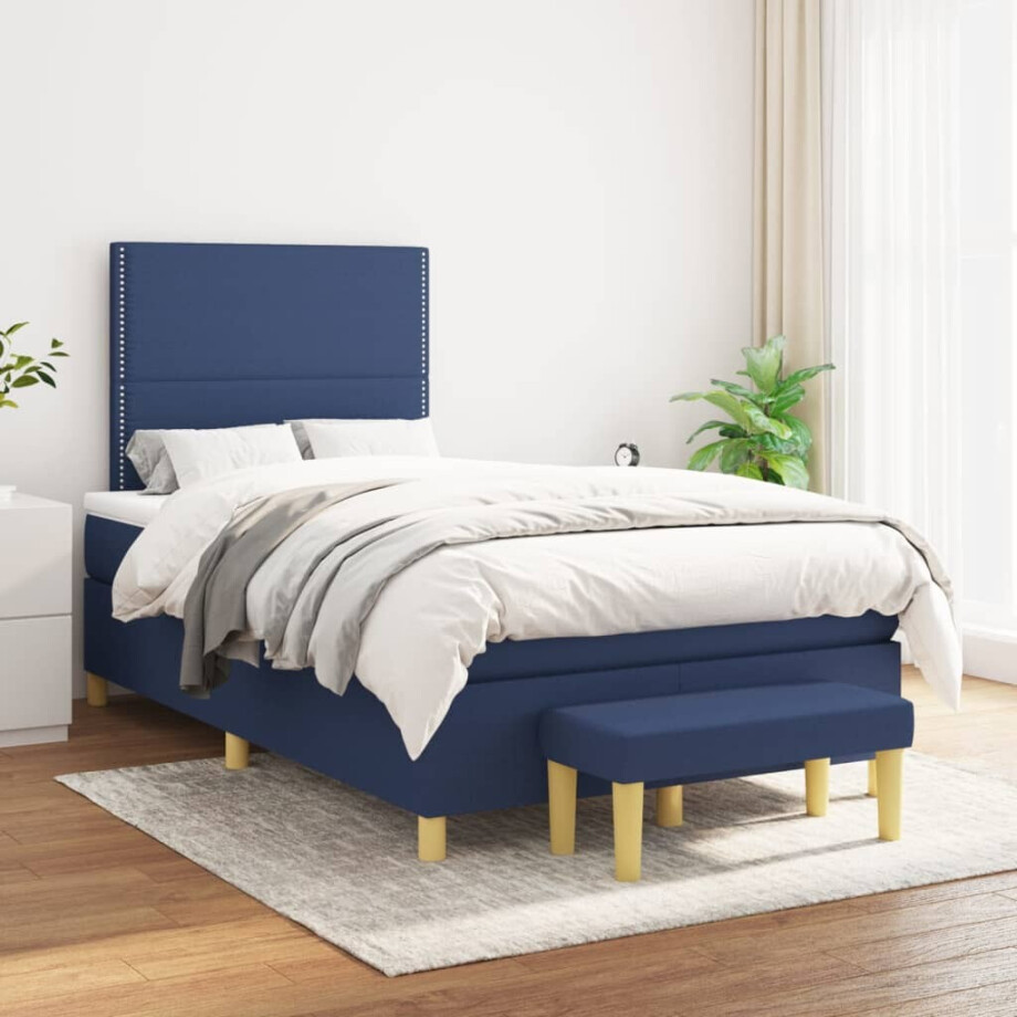 vidaXL Boxspring met matras stof blauw 120x200 cm vidaXL Boxspring met matras stof blauw 120x200 cm afbeelding 1