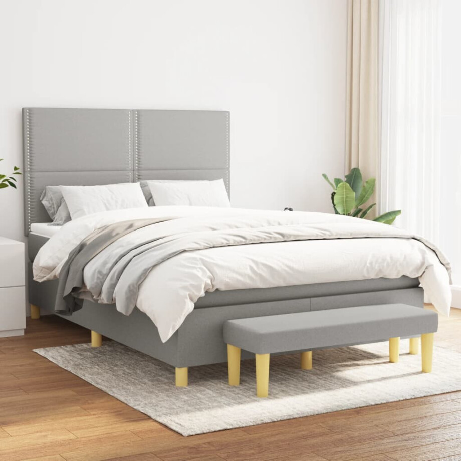 vidaXL Boxspring met matras stof lichtgrijs 140x190 cm vidaXL Boxspring met matras stof lichtgrijs 140x190 cm afbeelding 1