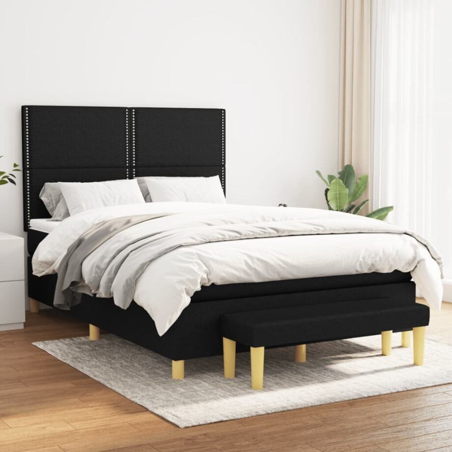 vidaXL Boxspring met matras stof zwart 140x200 cm afbeelding 1