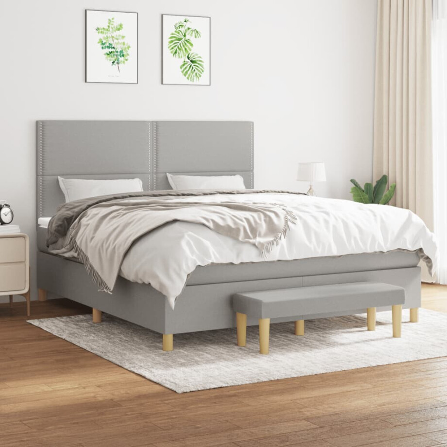 vidaXL Boxspring met matras stof lichtgrijs 180x200 cm vidaXL Boxspring met matras stof lichtgrijs 180x200 cm afbeelding 1