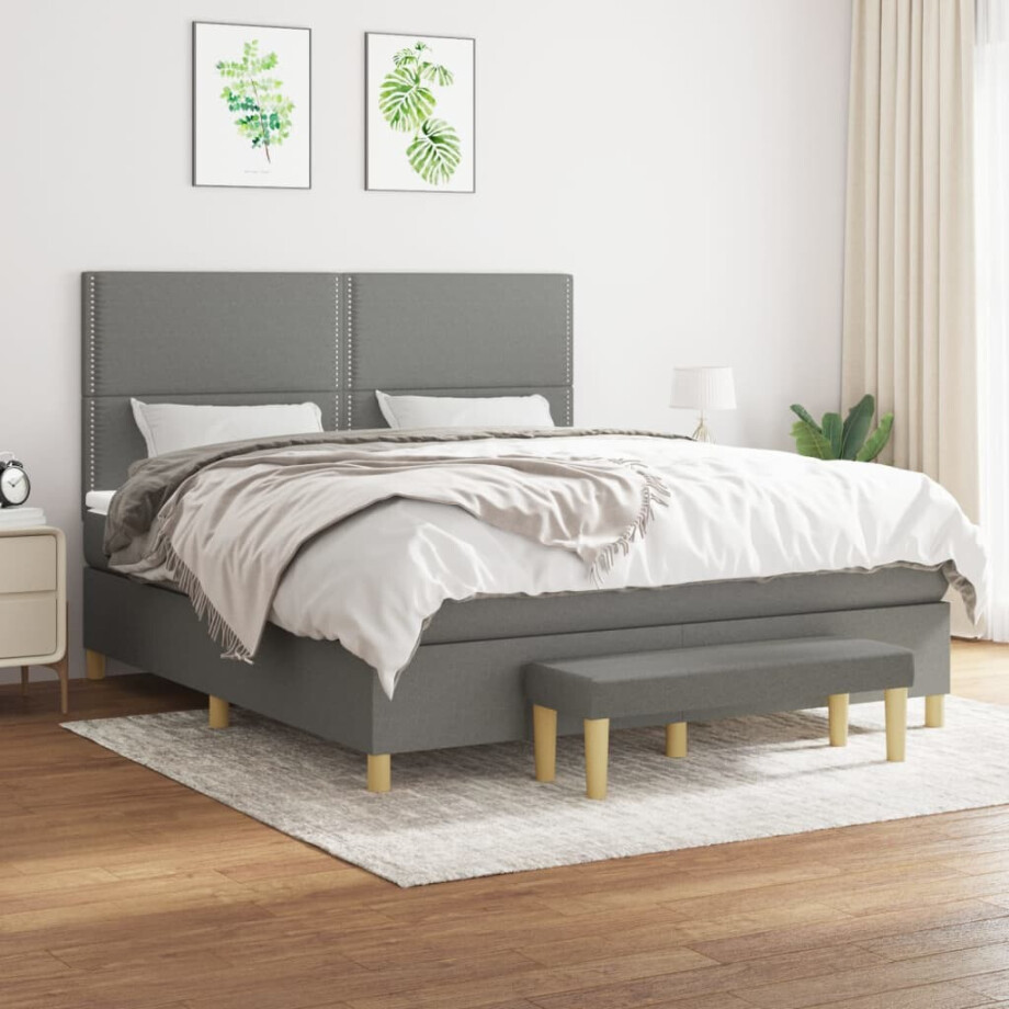 vidaXL Boxspring met matras stof donkergrijs 180x200 cm vidaXL Boxspring met matras stof donkergrijs 180x200 cm afbeelding 1