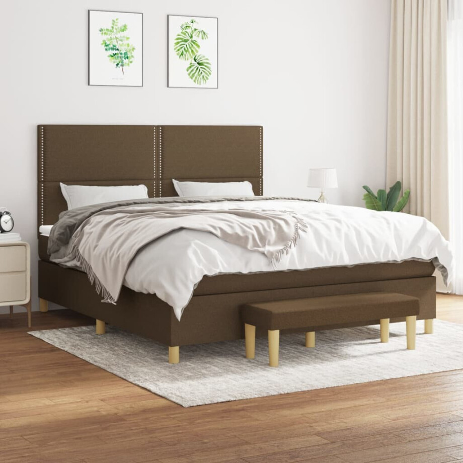 vidaXL Boxspring met matras stof donkerbruin 180x200 cm vidaXL Boxspring met matras stof donkerbruin 180x200 cm afbeelding 1