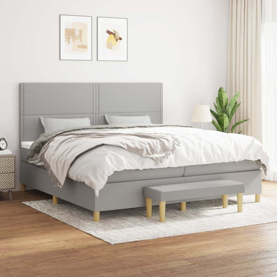 vidaXL Boxspring met matras stof lichtgrijs 200x200 cm vidaXL Boxspring met matras stof lichtgrijs 200x200 cm afbeelding 1