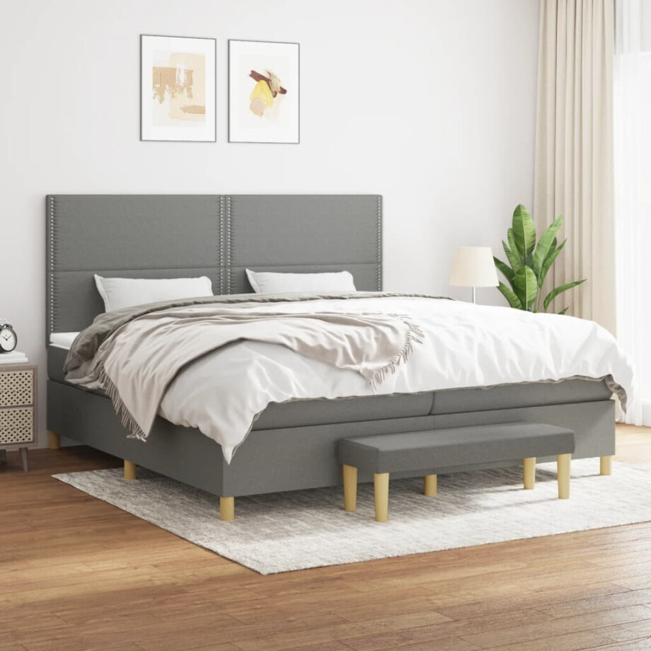 vidaXL Boxspring met matras stof donkergrijs 200x200 cm vidaXL Boxspring met matras stof donkergrijs 200x200 cm afbeelding 1