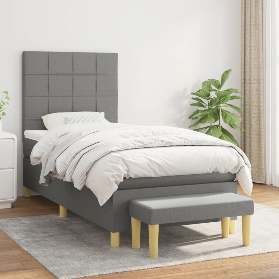 vidaXL Boxspring met matras stof donkergrijs 90x190 cm afbeelding 1