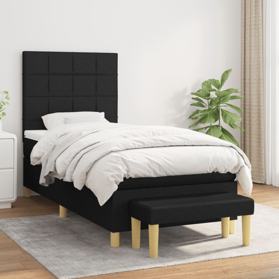 vidaXL Boxspring met matras stof zwart 100x200 cm vidaXL Boxspring met matras stof zwart 100x200 cm afbeelding 1