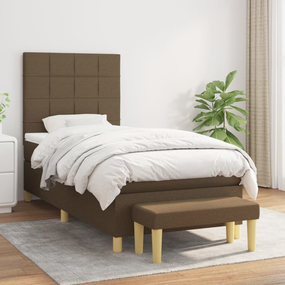 vidaXL Boxspring met matras stof donkerbruin 100x200 cm afbeelding 1