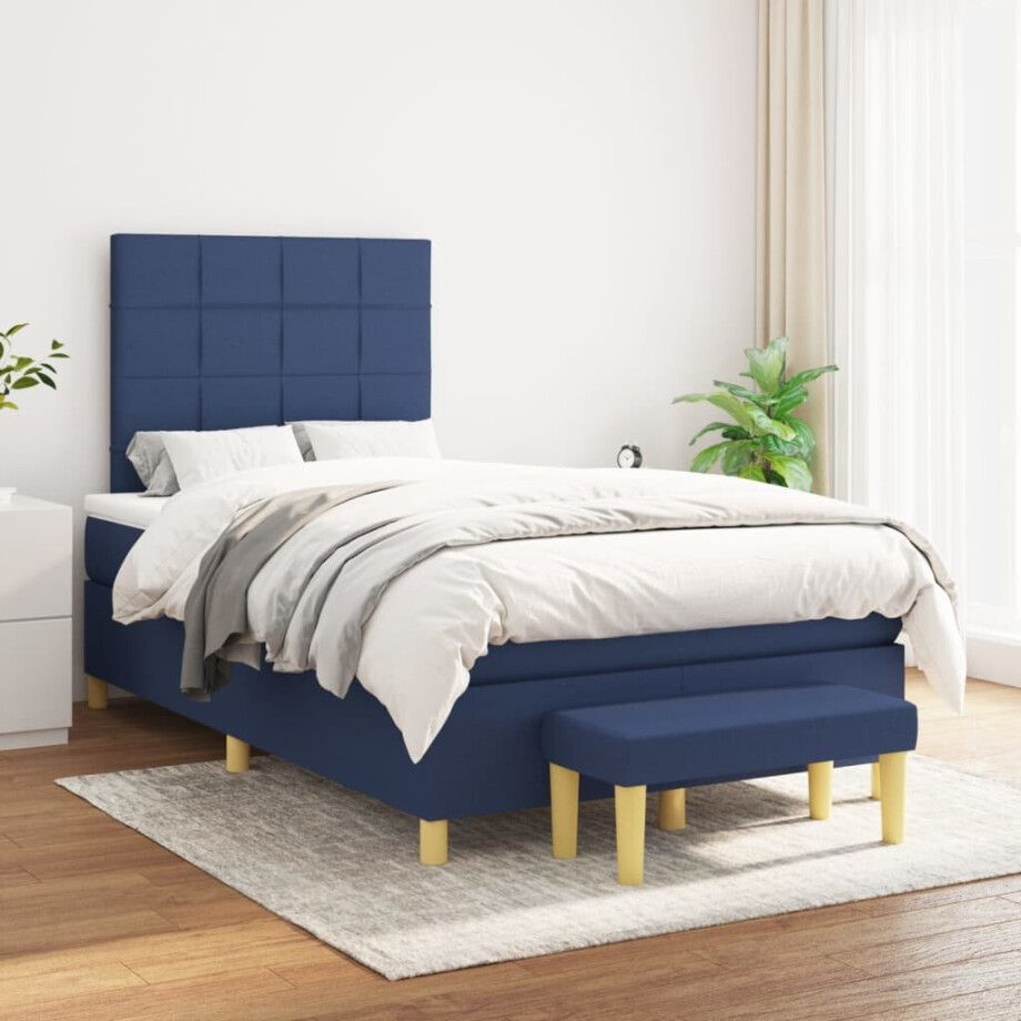vidaXL Boxspring met matras stof blauw 120x200 cm afbeelding 1