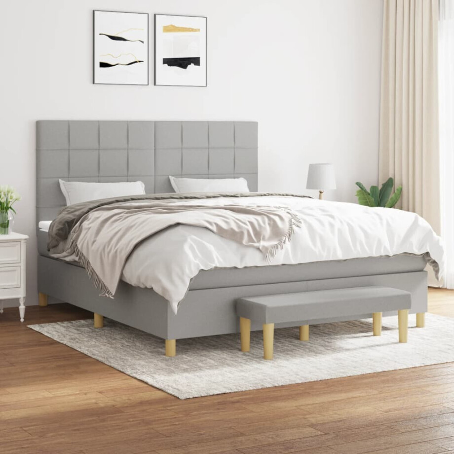 vidaXL Boxspring met matras stof lichtgrijs 180x200 cm vidaXL Boxspring met matras stof lichtgrijs 180x200 cm afbeelding 1