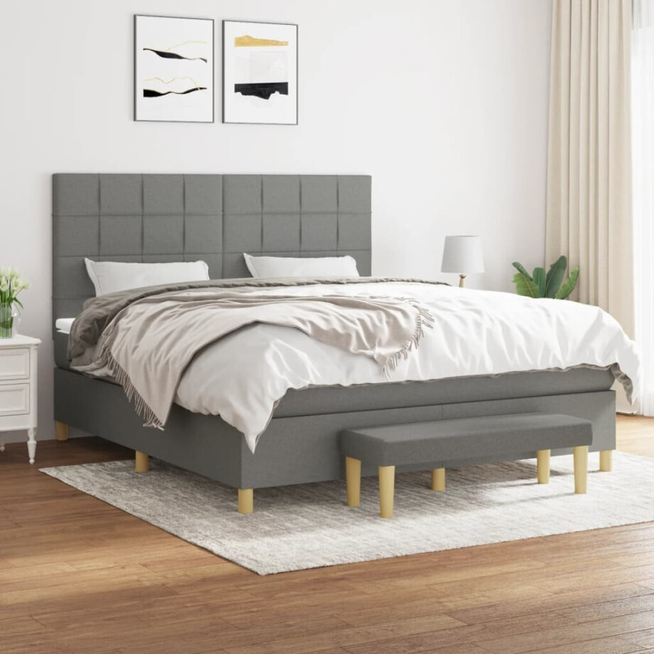 vidaXL Boxspring met matras stof donkergrijs 180x200 cm vidaXL Boxspring met matras stof donkergrijs 180x200 cm afbeelding 1