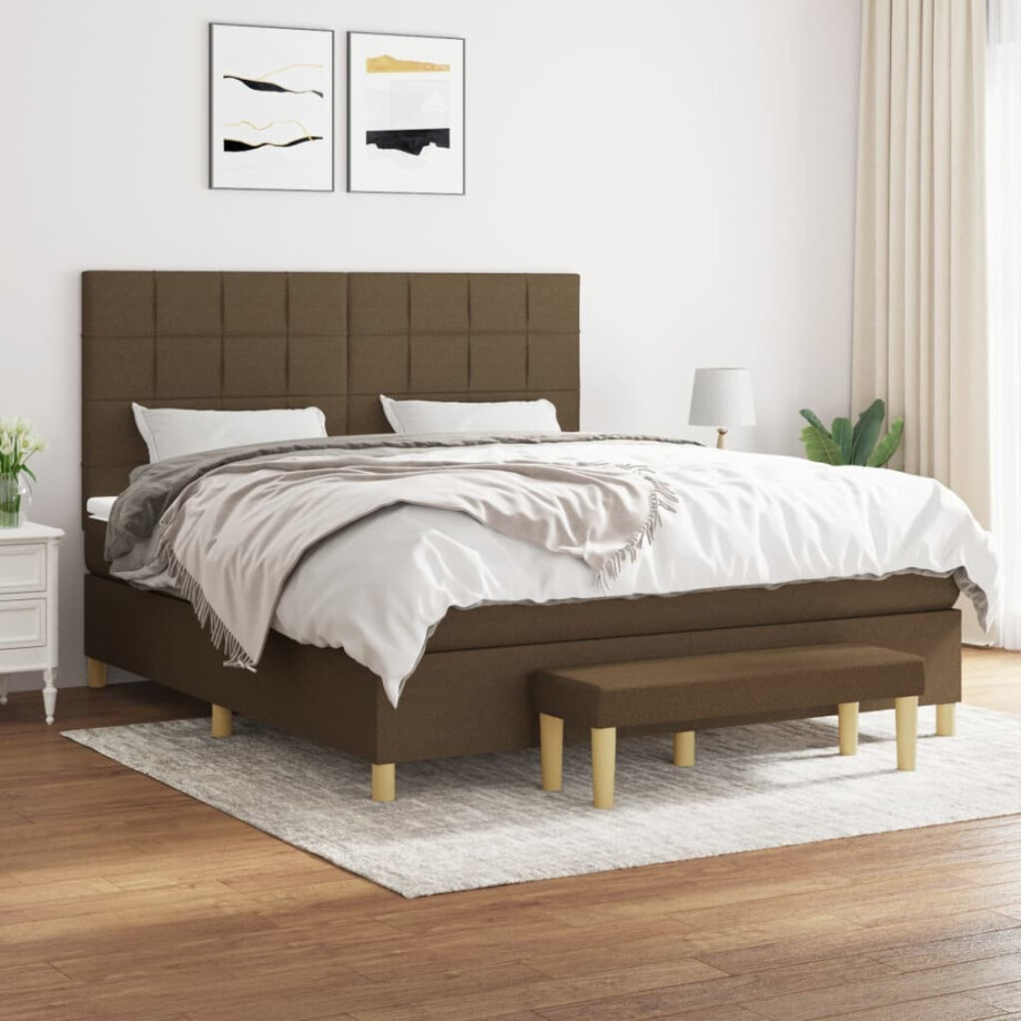 vidaXL Boxspring met matras stof donkerbruin 180x200 cm vidaXL Boxspring met matras stof donkerbruin 180x200 cm afbeelding 1