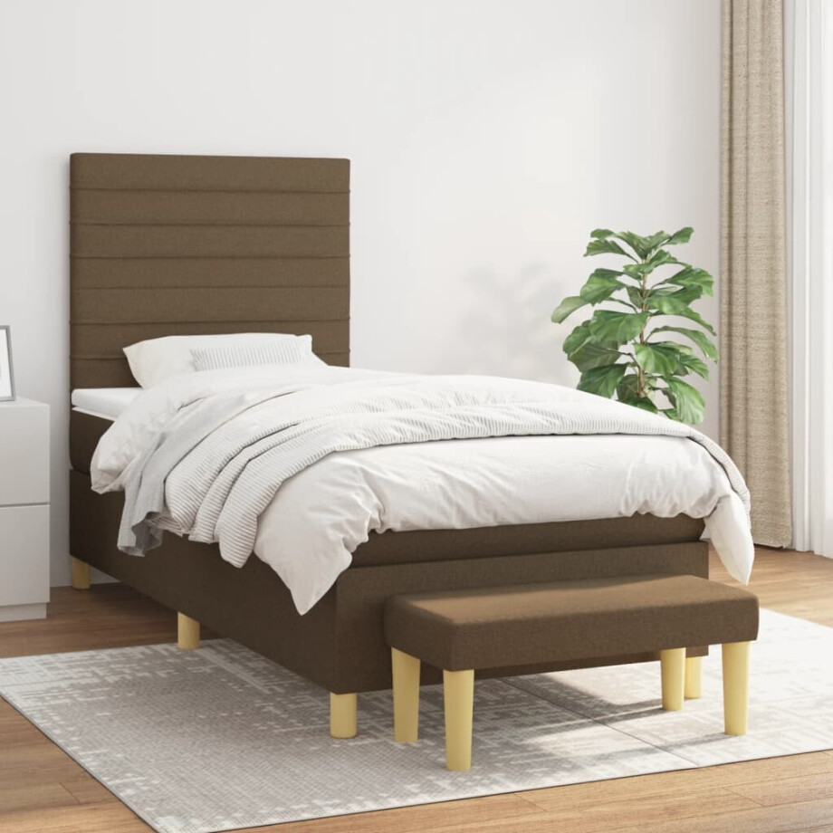 vidaXL Boxspring met matras stof donkerbruin 80x200 cm vidaXL Boxspring met matras stof donkerbruin 80x200 cm afbeelding 1