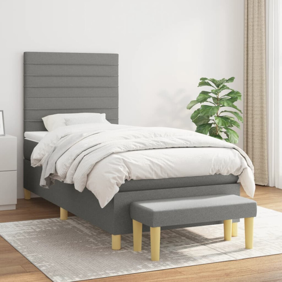 vidaXL Boxspring met matras stof donkergrijs 90x190 cm afbeelding 1