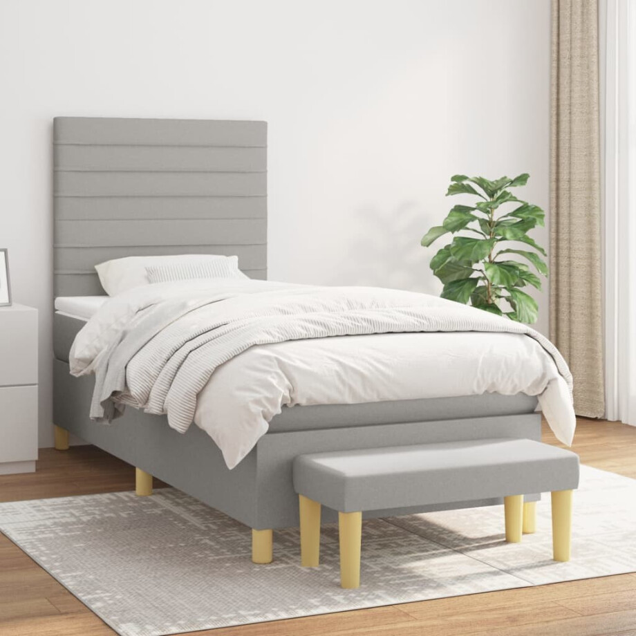 vidaXL Boxspring met matras stof lichtgrijs 100x200 cm afbeelding 1
