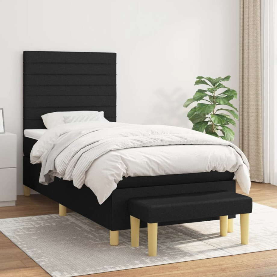 vidaXL Boxspring met matras stof zwart 100x200 cm vidaXL Boxspring met matras stof zwart 100x200 cm afbeelding 1