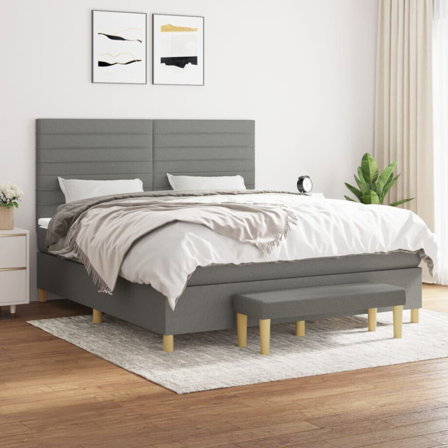 vidaXL Boxspring met matras stof donkergrijs 160x200 cm afbeelding 1