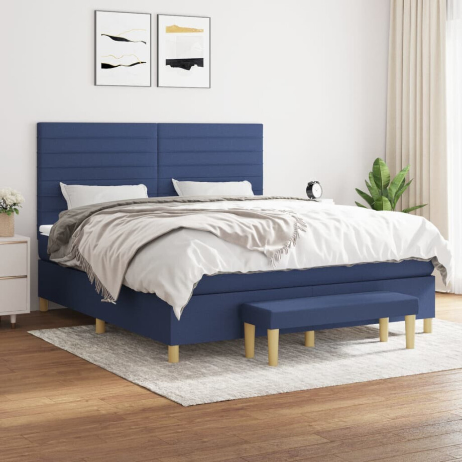 vidaXL Boxspring met matras stof blauw 160x200 cm vidaXL Boxspring met matras stof blauw 160x200 cm afbeelding 1