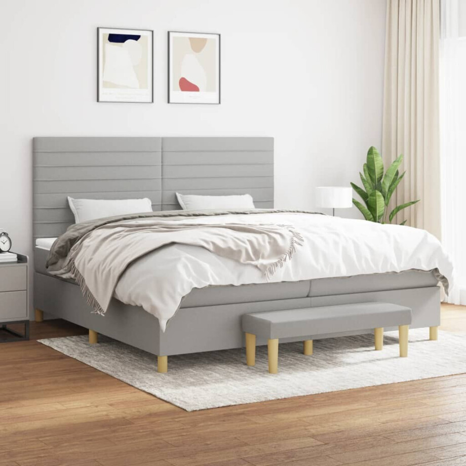 vidaXL Boxspring met matras stof lichtgrijs 200x200 cm vidaXL Boxspring met matras stof lichtgrijs 200x200 cm afbeelding 1