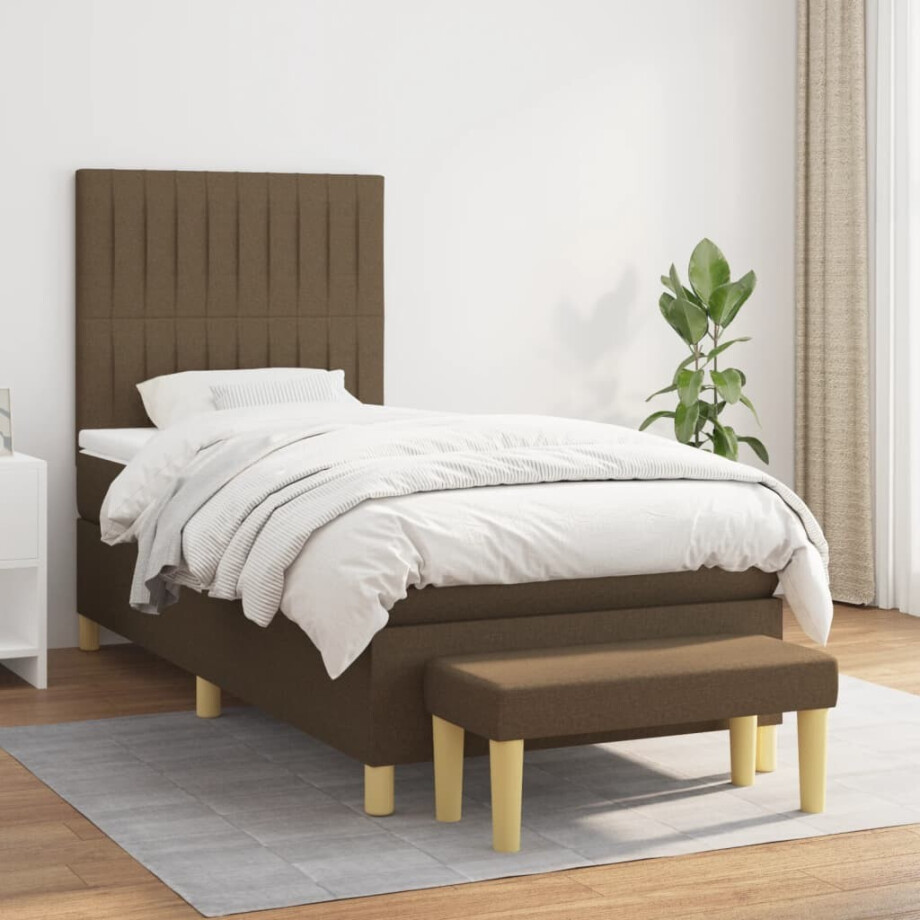 vidaXL Boxspring met matras stof donkerbruin 80x200 cm vidaXL Boxspring met matras stof donkerbruin 80x200 cm afbeelding 1