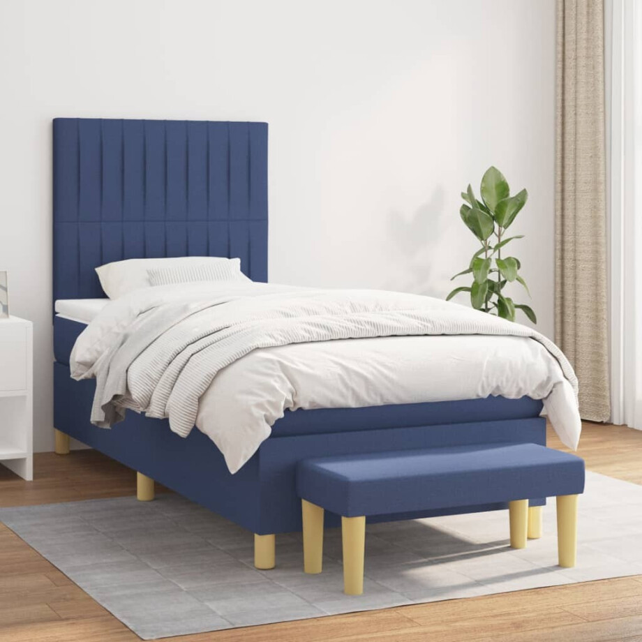 vidaXL Boxspring met matras stof blauw 90x190 cm vidaXL Boxspring met matras stof blauw 90x190 cm afbeelding 1