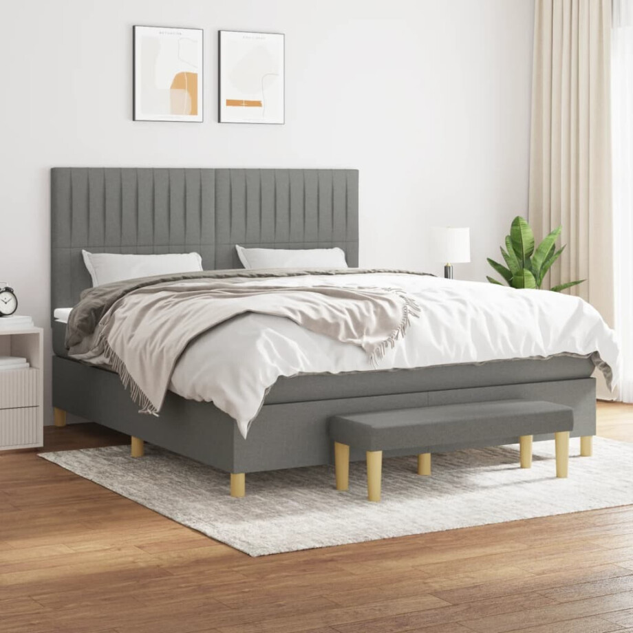 vidaXL Boxspring met matras stof donkergrijs 160x200 cm afbeelding 1