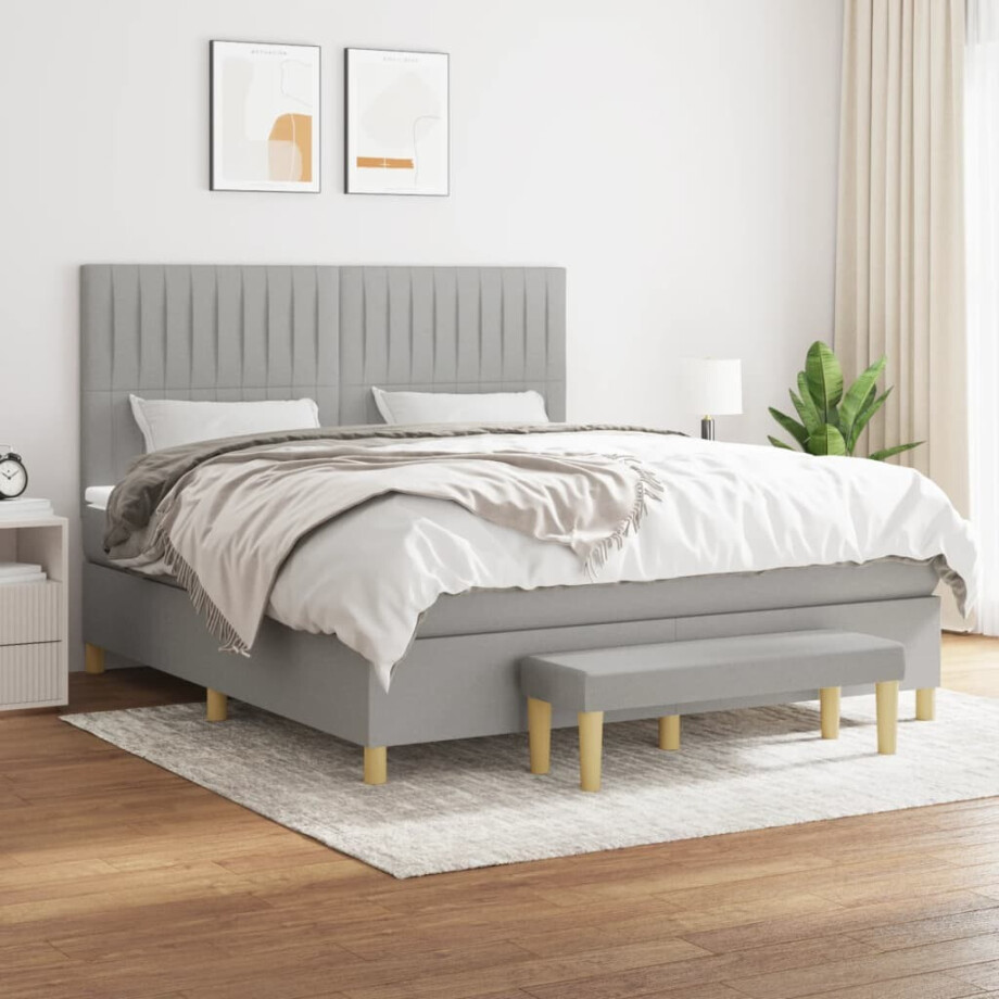 vidaXL Boxspring met matras stof lichtgrijs 180x200 cm vidaXL Boxspring met matras stof lichtgrijs 180x200 cm afbeelding 1
