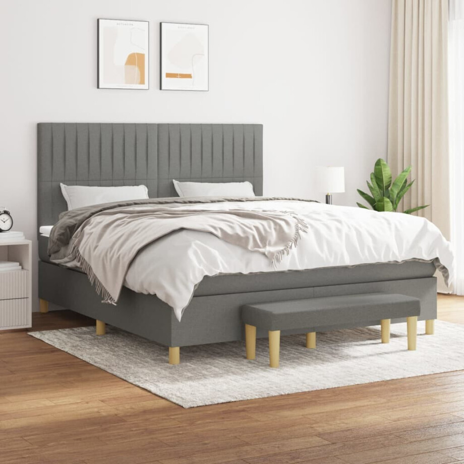 vidaXL Boxspring met matras stof donkergrijs 180x200 cm vidaXL Boxspring met matras stof donkergrijs 180x200 cm afbeelding 1