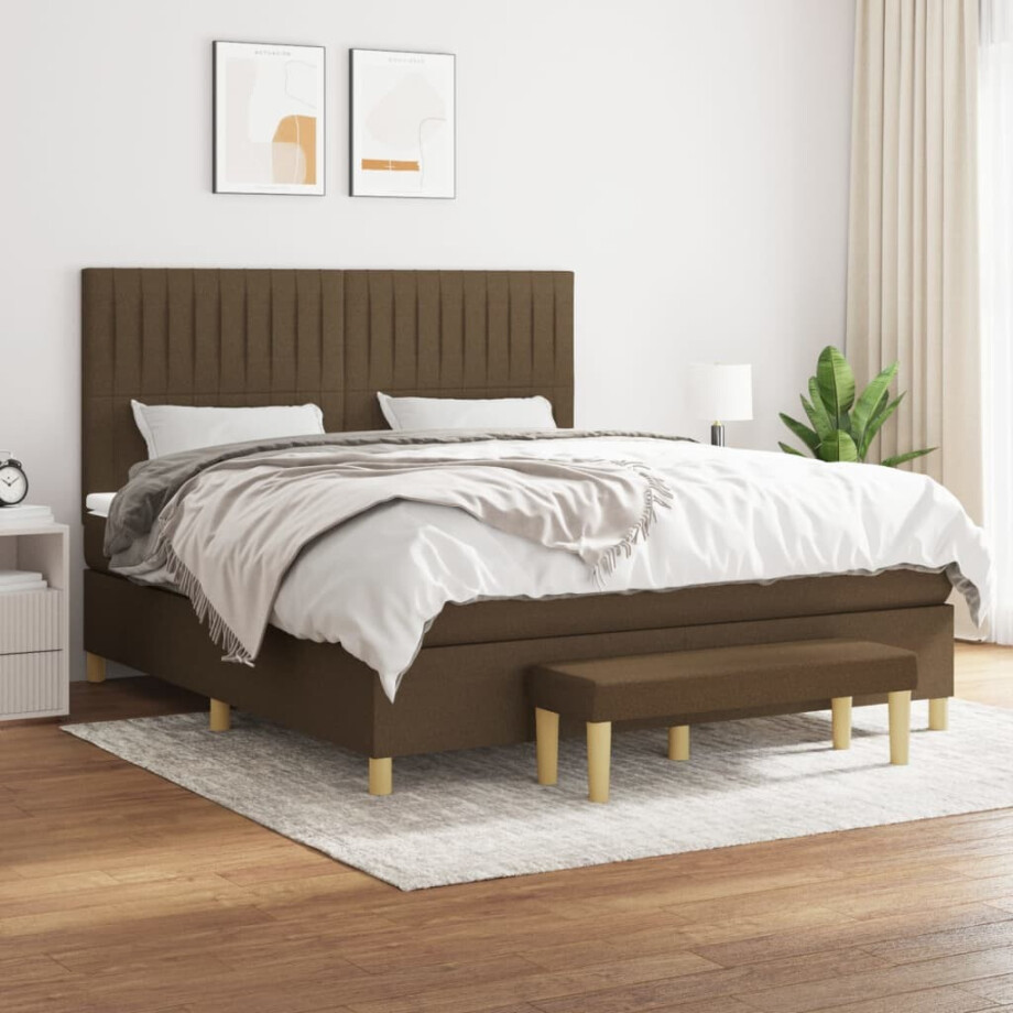 vidaXL Boxspring met matras stof donkerbruin 180x200 cm vidaXL Boxspring met matras stof donkerbruin 180x200 cm afbeelding 1