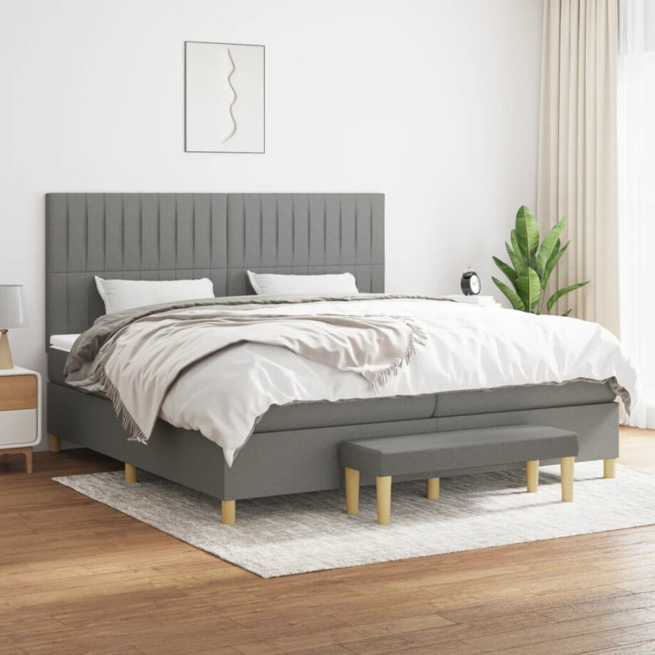 vidaXL Boxspring met matras stof donkergrijs 200x200 cm vidaXL Boxspring met matras stof donkergrijs 200x200 cm afbeelding 1