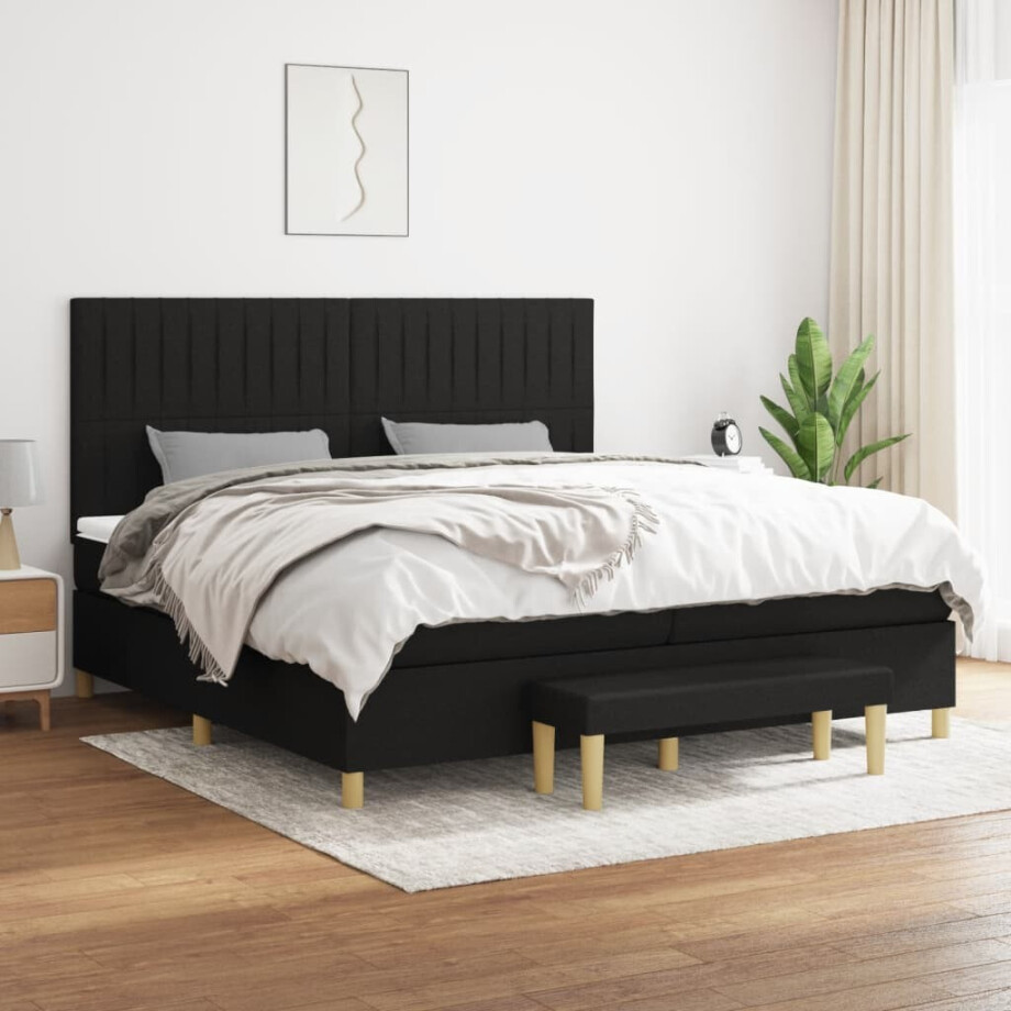 vidaXL Boxspring met matras stof zwart 200x200 cm vidaXL Boxspring met matras stof zwart 200x200 cm afbeelding 1