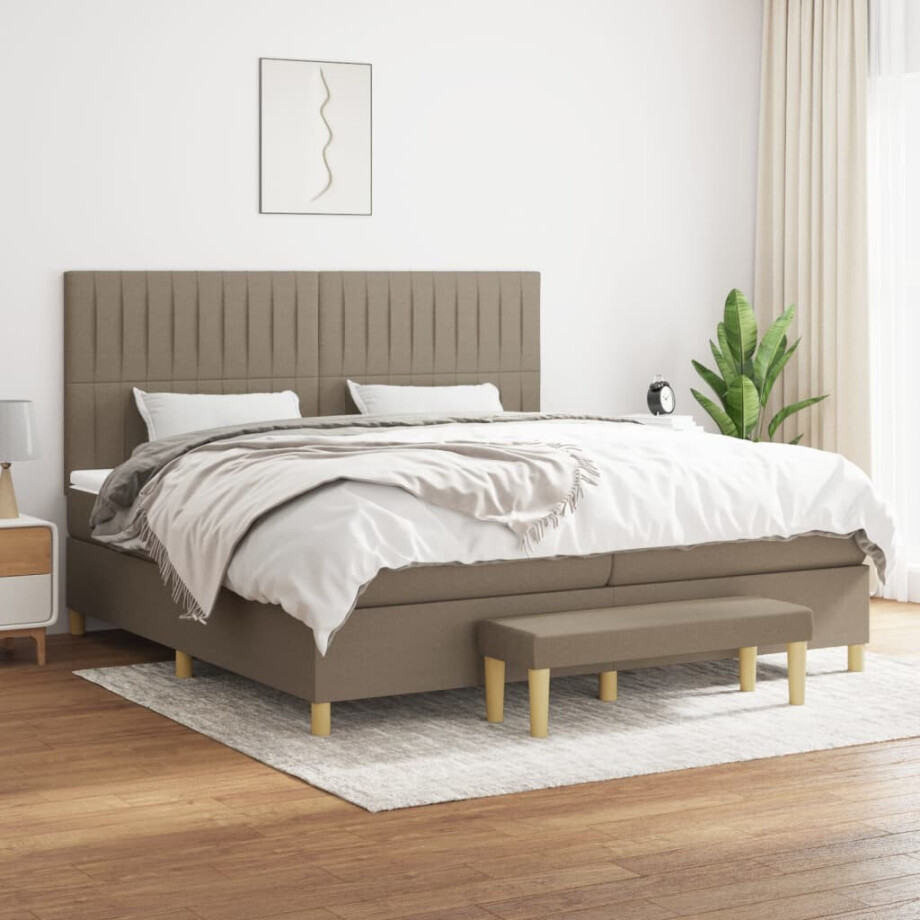 vidaXL Boxspring met matras stof taupe 200x200 cm vidaXL Boxspring met matras stof taupe 200x200 cm afbeelding 1
