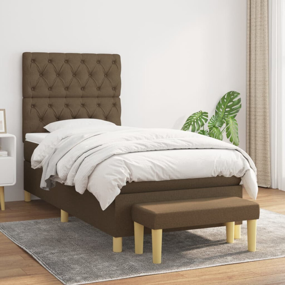 vidaXL Boxspring met matras stof donkerbruin 80x200 cm vidaXL Boxspring met matras stof donkerbruin 80x200 cm afbeelding 1