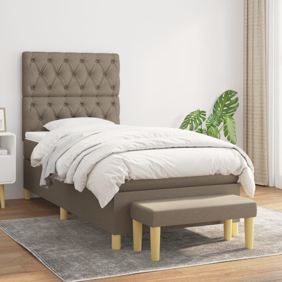 vidaXL Boxspring met matras stof taupe 80x200 cm vidaXL Boxspring met matras stof taupe 80x200 cm afbeelding 1