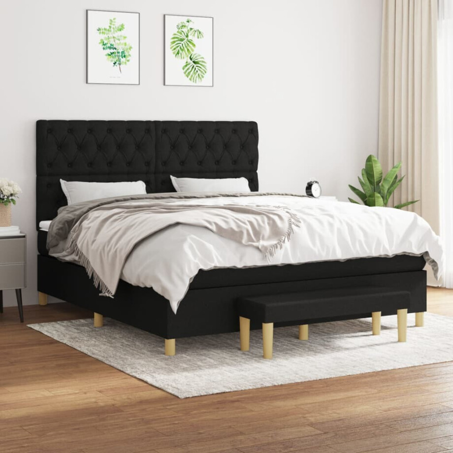 vidaXL Boxspring met matras stof zwart 160x200 cm vidaXL Boxspring met matras stof zwart 160x200 cm afbeelding 1