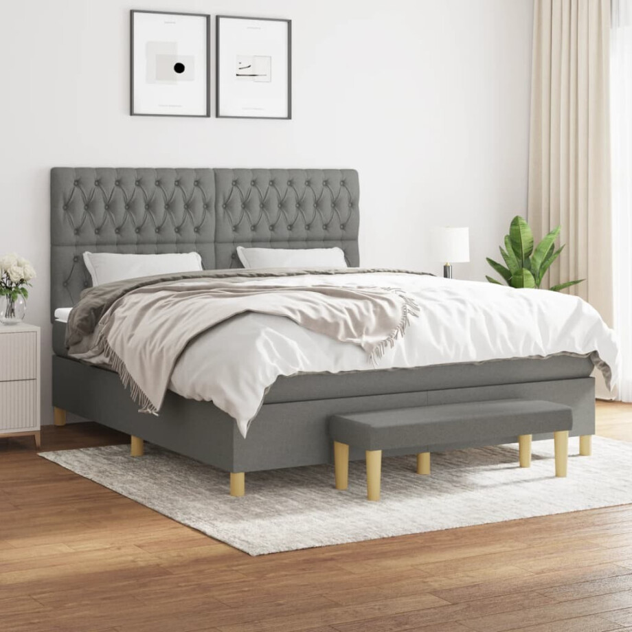 vidaXL Boxspring met matras stof donkergrijs 180x200 cm vidaXL Boxspring met matras stof donkergrijs 180x200 cm afbeelding 1