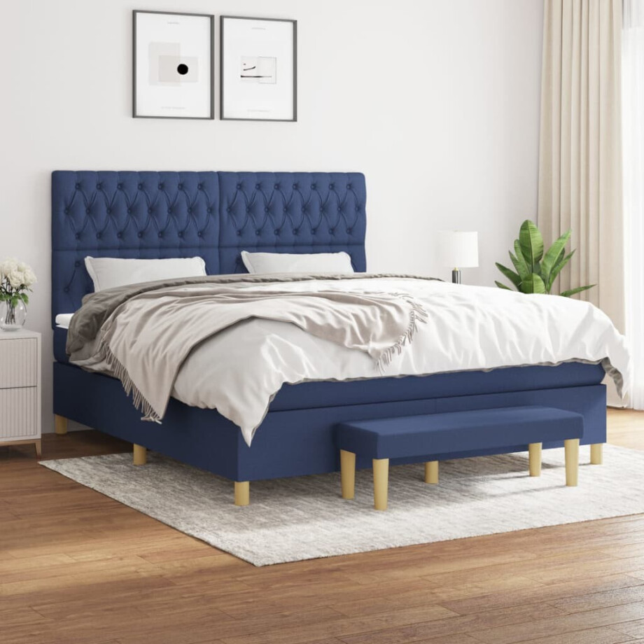 vidaXL Boxspring met matras stof blauw 180x200 cm vidaXL Boxspring met matras stof blauw 180x200 cm afbeelding 1