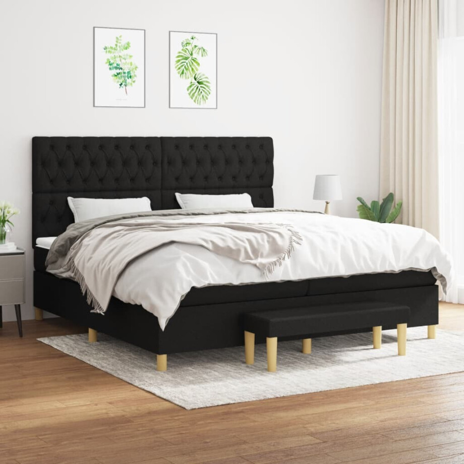 vidaXL Boxspring met matras stof zwart 200x200 cm vidaXL Boxspring met matras stof zwart 200x200 cm afbeelding 1