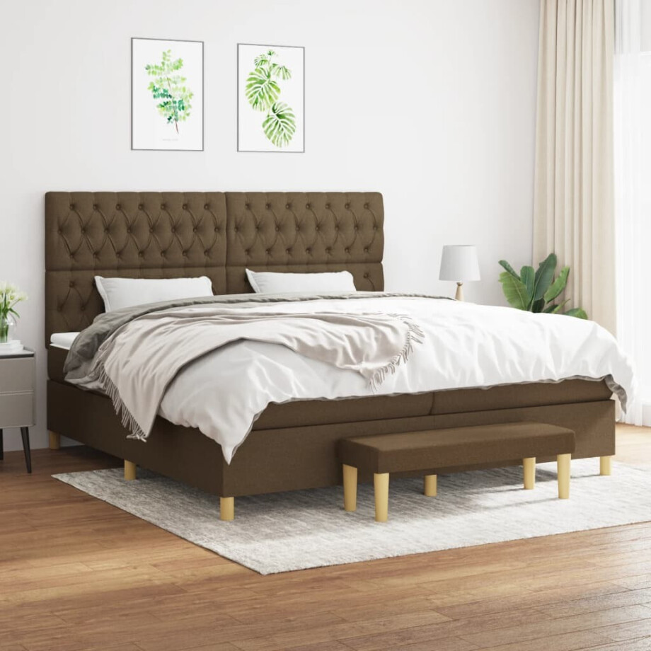 vidaXL Boxspring met matras stof donkerbruin 200x200 cm vidaXL Boxspring met matras stof donkerbruin 200x200 cm afbeelding 1