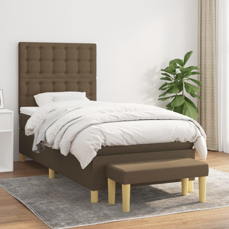 vidaXL Boxspring met matras stof donkerbruin 80x200 cm afbeelding 1
