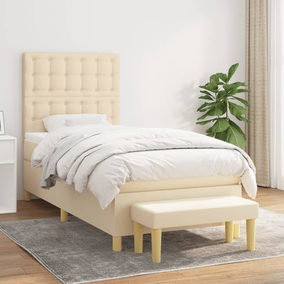 vidaXL Boxspring met matras stof crèmekleurig 90x200 cm vidaXL Boxspring met matras stof crèmekleurig 90x200 cm afbeelding 1