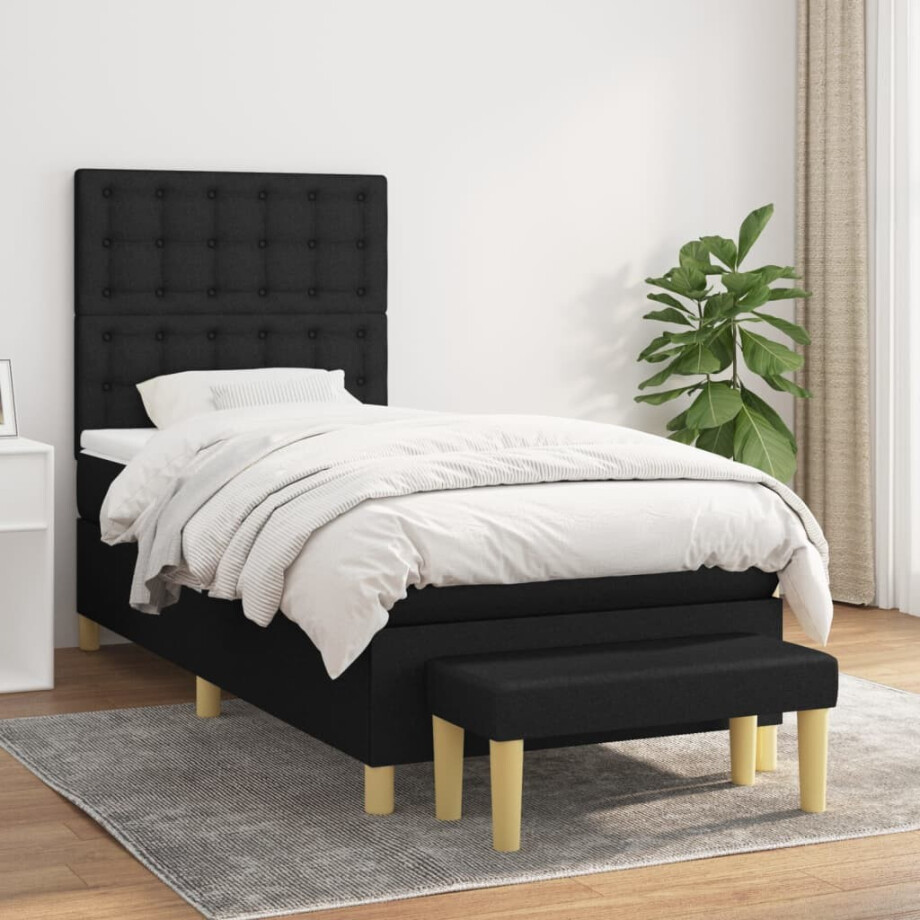 vidaXL Boxspring met matras stof zwart 100x200 cm afbeelding 1