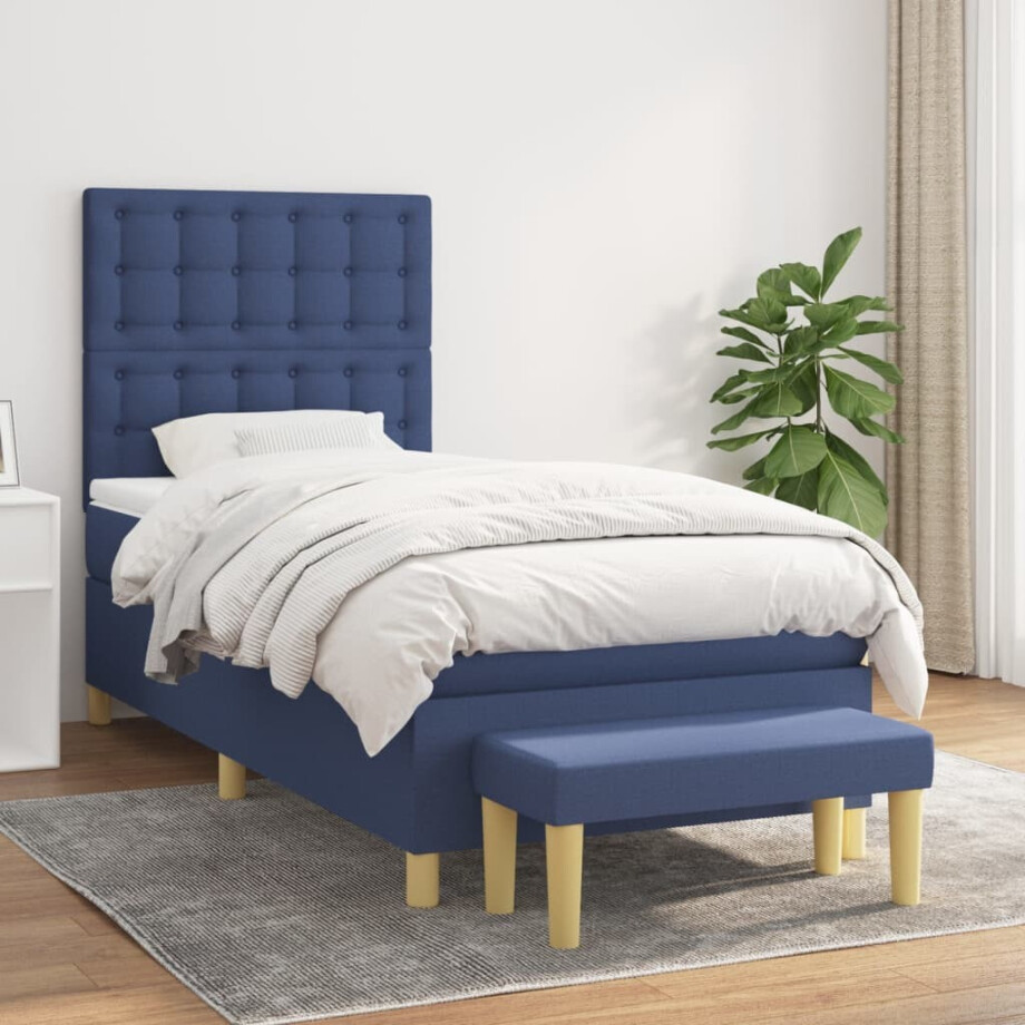 vidaXL Boxspring met matras stof blauw 100x200 cm vidaXL Boxspring met matras stof blauw 100x200 cm afbeelding 1