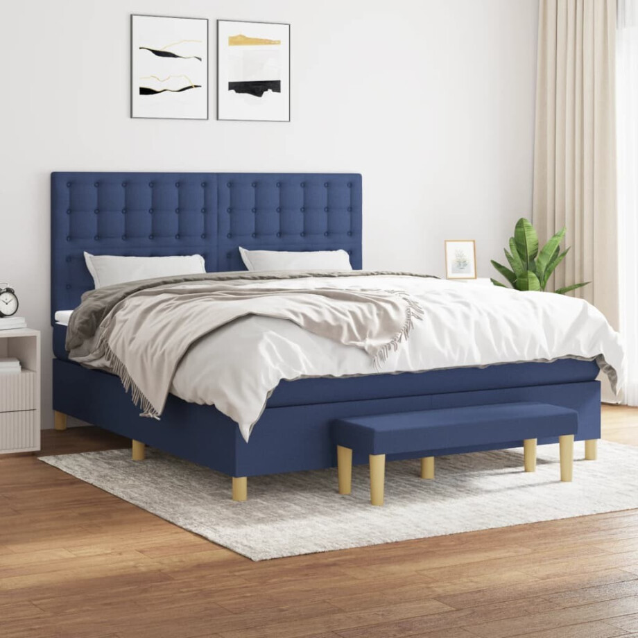 vidaXL Boxspring met matras stof blauw 180x200 cm vidaXL Boxspring met matras stof blauw 180x200 cm afbeelding 1