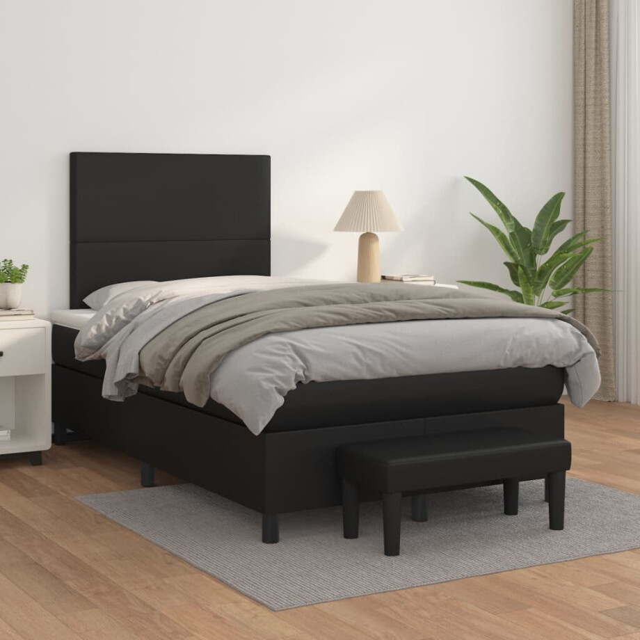 vidaXL Boxspring met matras kunstleer zwart 120x200 cm vidaXL Boxspring met matras kunstleer zwart 120x200 cm afbeelding 1