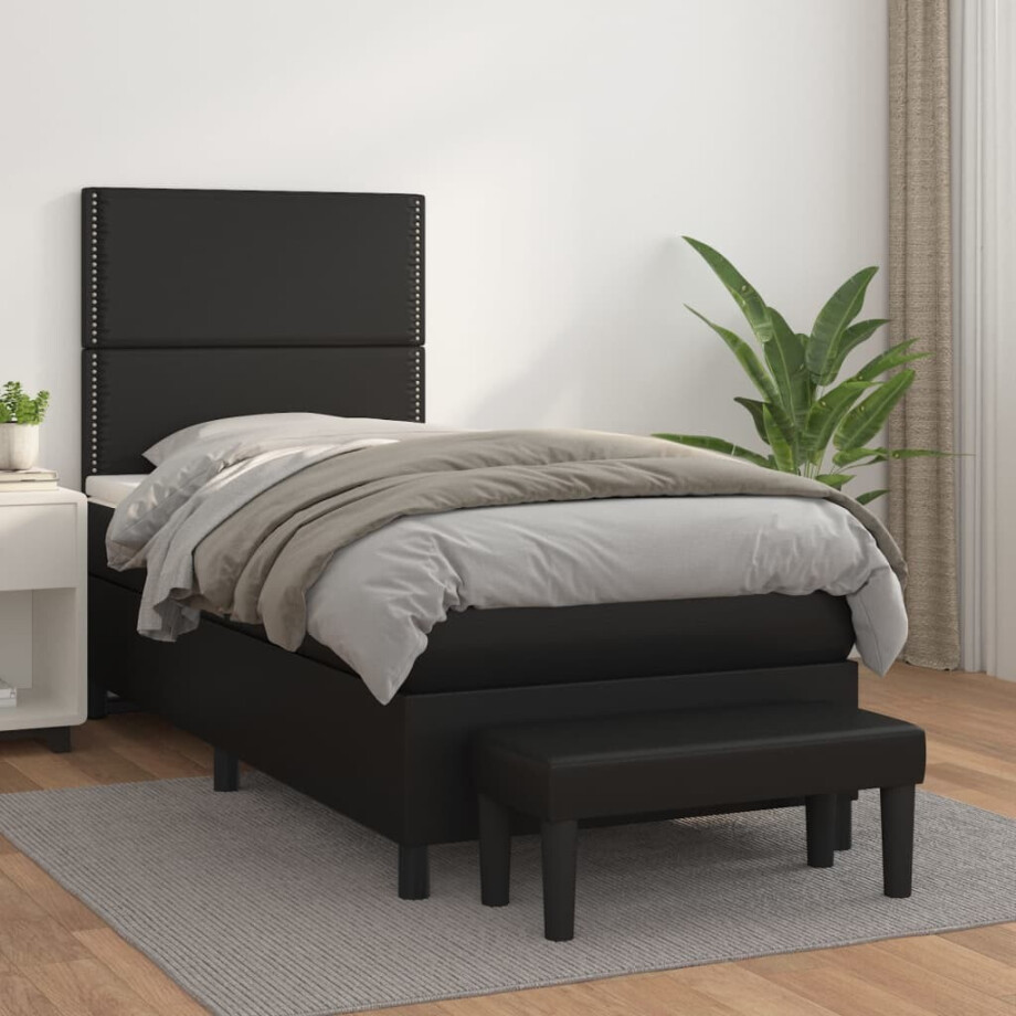vidaXL Boxspring met matras kunstleer zwart 90x190 cm afbeelding 1