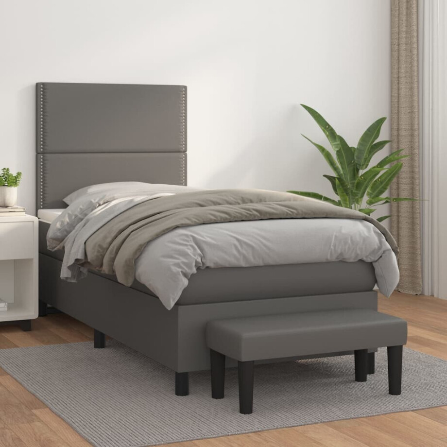 vidaXL Boxspring met matras kunstleer grijs 90x200 cm afbeelding 1