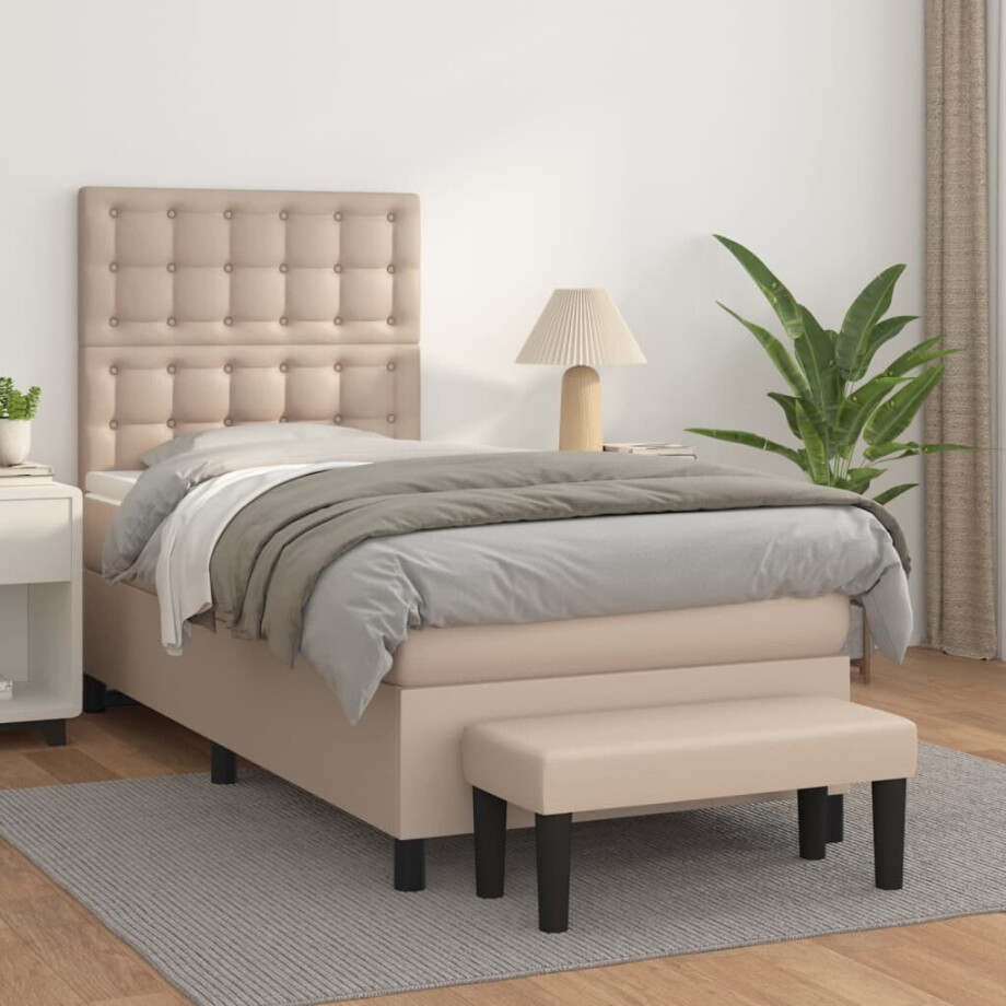vidaXL Boxspring met matras kunstleer cappuccinokleurig 80x200 cm afbeelding 1