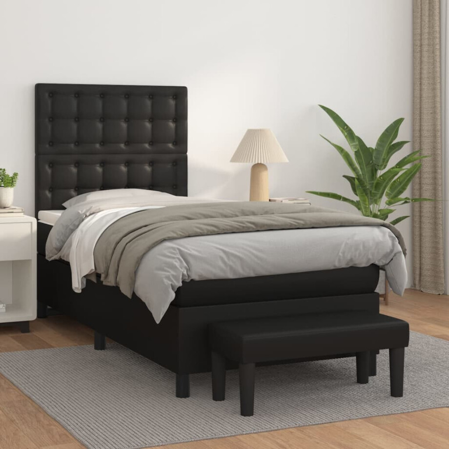 vidaXL Boxspring met matras kunstleer zwart 90x190 cm afbeelding 1