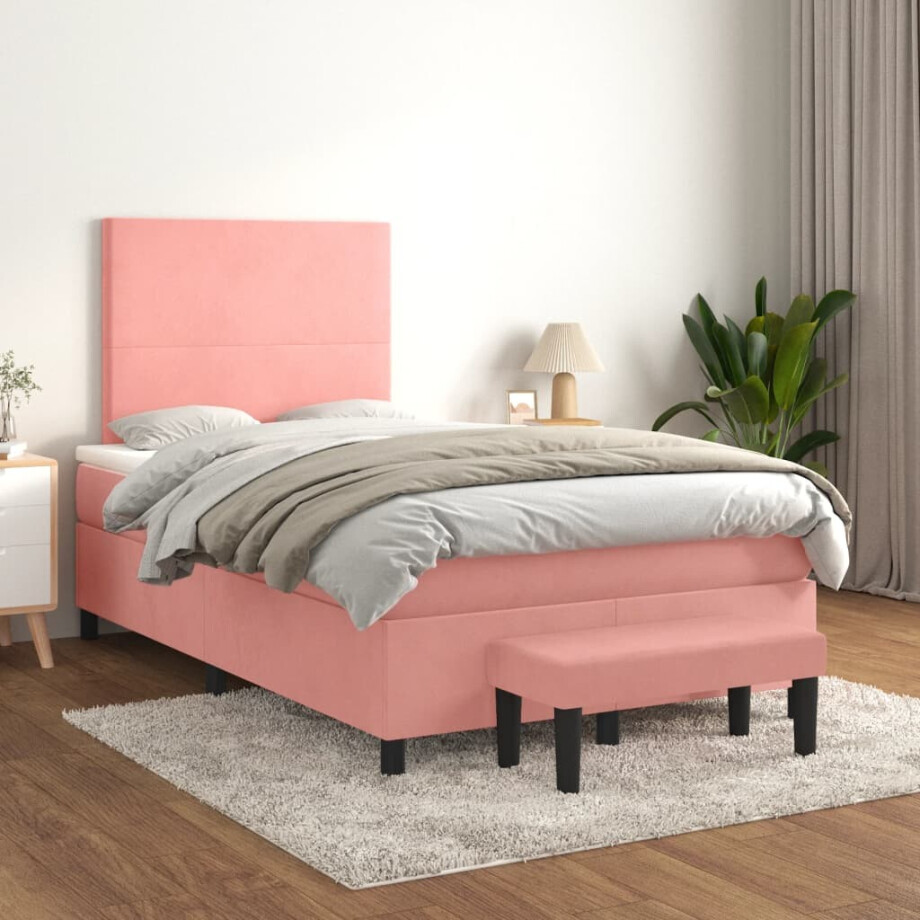 vidaXL Boxspring met matras fluweel roze 120x200 cm afbeelding 1
